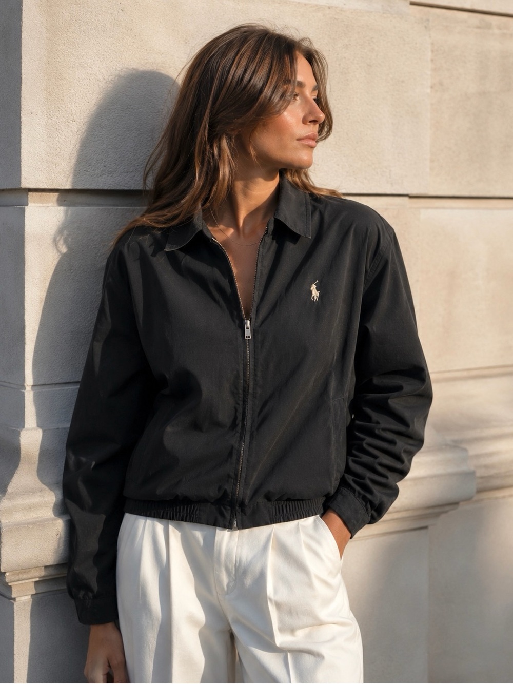 Ralph Lauren Black Zip Bomber Jacket with Polo Crest